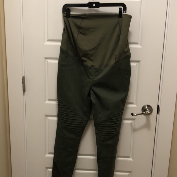 NWT ISABEL MATERNITY Olive Green Jeggings Crossover Panel Tapered Moto Pants - Picture 4 of 6